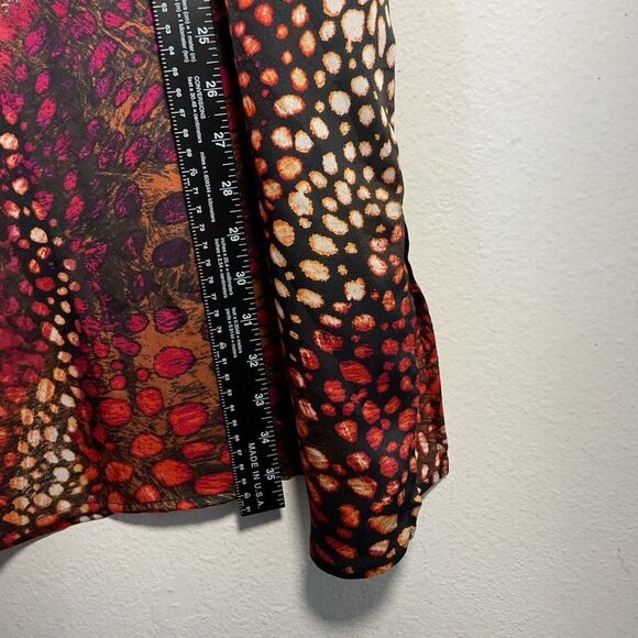Natori Ladies Blouse Large Red Orange Satin Animal Print Tunic Oversized Relaxed - Picture 8 of 11